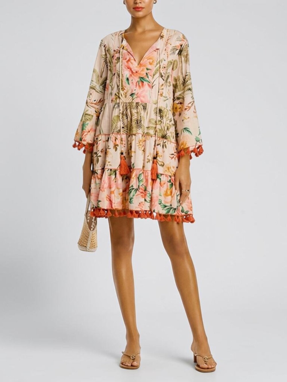 Share Lucky & Coco Color Day Dress Boho Floral Tassel‑Trim Mini Size S Resort Su